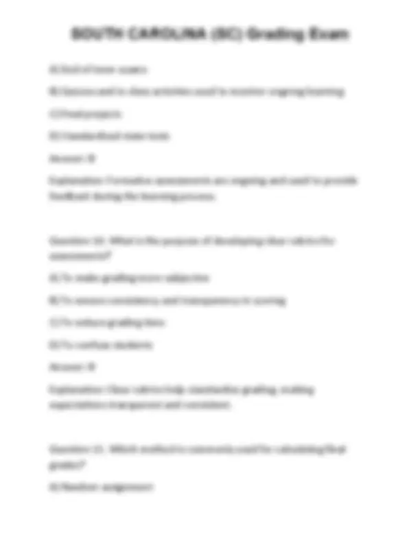 SOUTH CAROLINA (SC) Grading Exam | Exams Technology | Docsity
