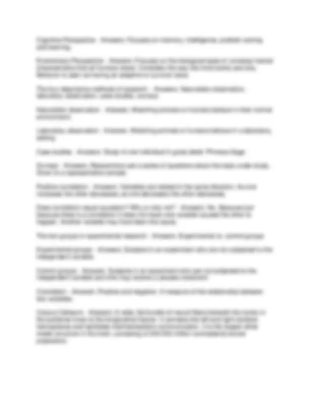 PSYCHOLOGY 1010 EXAM 1 QUESTIONS AND ANSWERS | Exams Psychology | Docsity