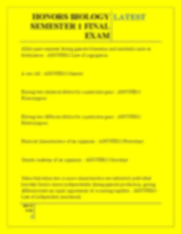 Honors Biology Semester 1 Final Exam Review: Cell Division and Genetics ...