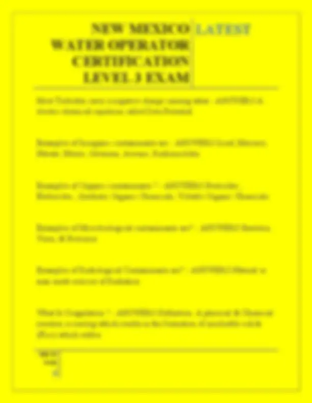 NEW MEXICO WATER OPERATOR CERTIFICATION LEVEL 3 EXAM QUESTIONS AND ANSWERS 2025 | Exams Water Resources Planning and Management