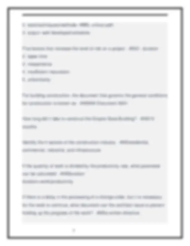 CET-415 Construction Project Management Final Exam. Questions & Answers ...