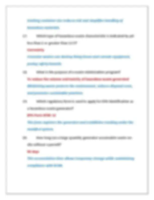 Florida Hazardous Waste Specialist Exam Practice Questions And Correct ...