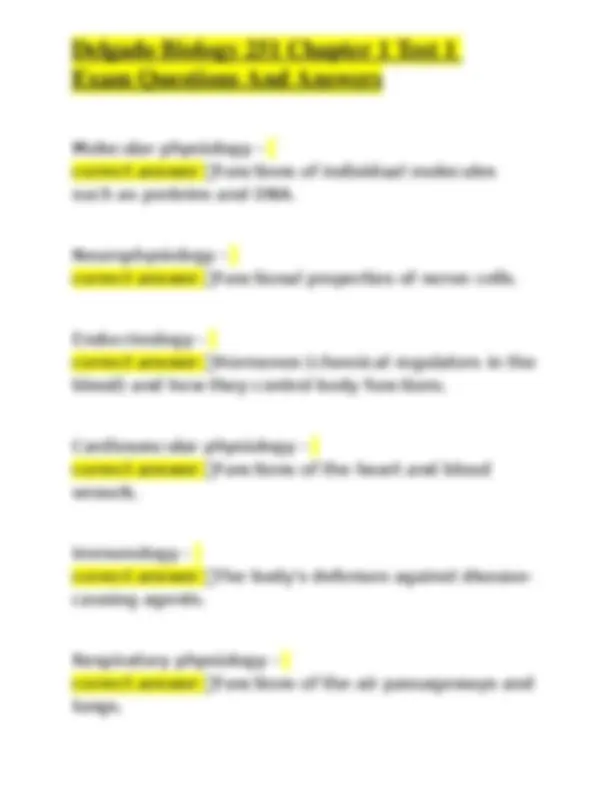 Delgado Biology 251 Chapter 1 Test 1 Exam Questions And Answers | Exams ...