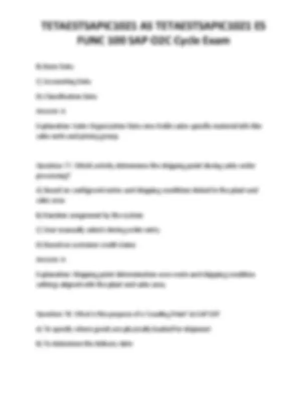 Sd O2c Tcodes SAP SD O2C Cycle Exam: Questions and Answers | Exams Technology | Docsity