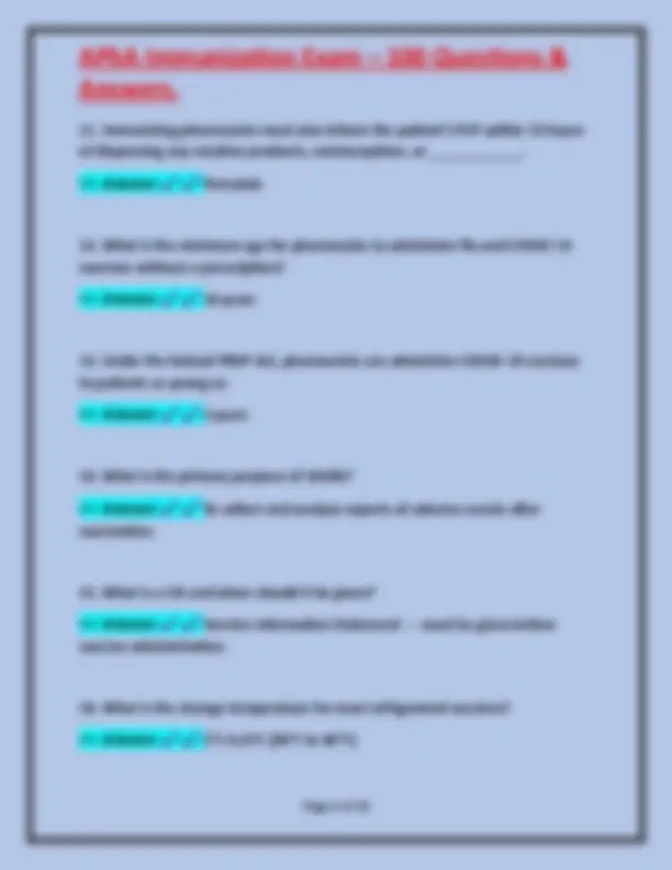 APhA Immunization Exam: 100 Q&A for Pharmacists | Exams Pharmacy | Docsity