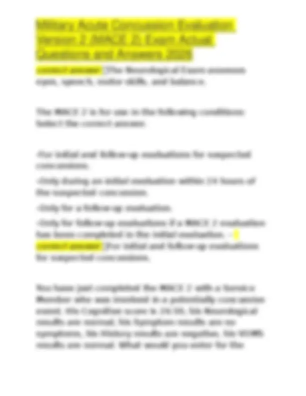 Mace Questionnaire.pdf MACE 2 Exam Questions and Answers: Military Acute Concussion Evaluation ...