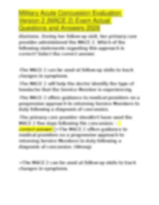 Mace Questionnaire.pdf MACE 2 Exam Questions and Answers: Military Acute Concussion Evaluation ...