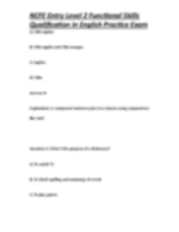 NCFE Entry Level 2 English Practice Exam: Questions and Answers | Exams ...