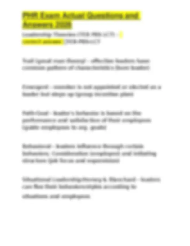Phr Example Questions PHR Exam Practice Questions and Answers 2026 | Exams Human Resource ...
