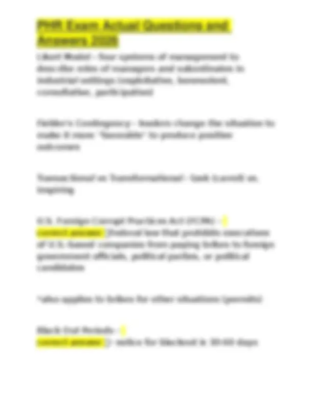 Phr Example Questions PHR Exam Practice Questions and Answers 2026 | Exams Human Resource ...