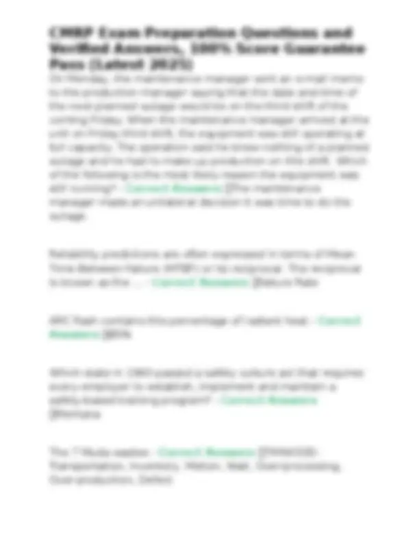 CMRP Exam Preparation Questions and Verified Answers, 100% Score ...