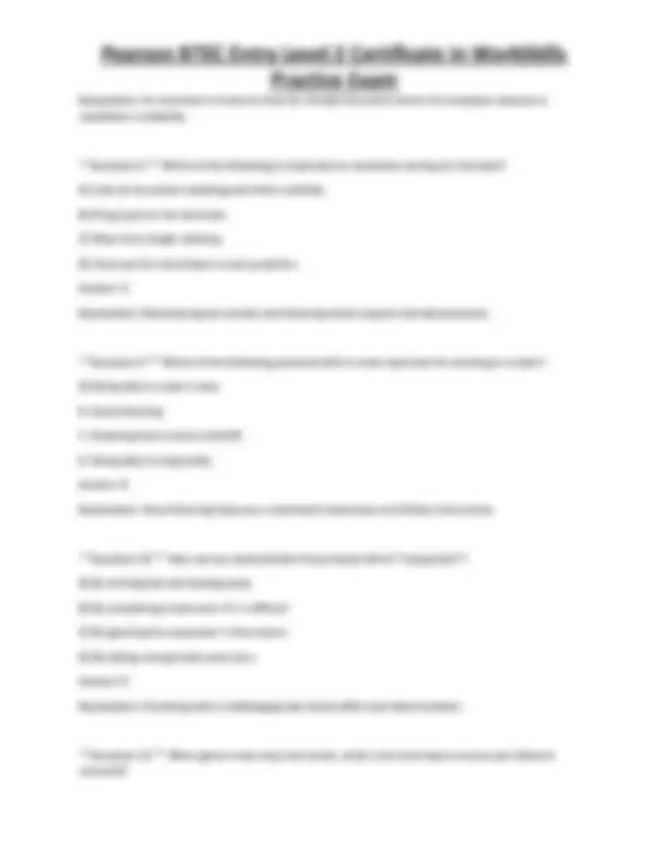 Pearson BTEC Entry Level 2 Certificate in WorkSkills Practice Exam ...