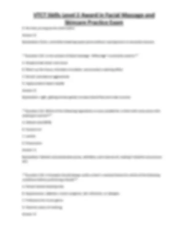 VTCT Skills Level 2 Award in Facial Massage and Skincare Practice Exam ...
