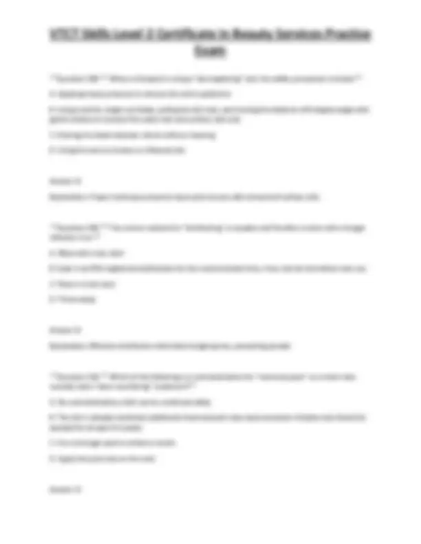 VTCT Skills Level 2 Certificate in Beauty Services Practice Exam ...