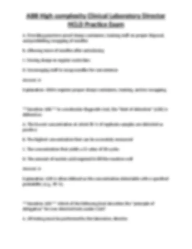 ABB High complexity Clinical Laboratory Director HCLD Practice Exam ...