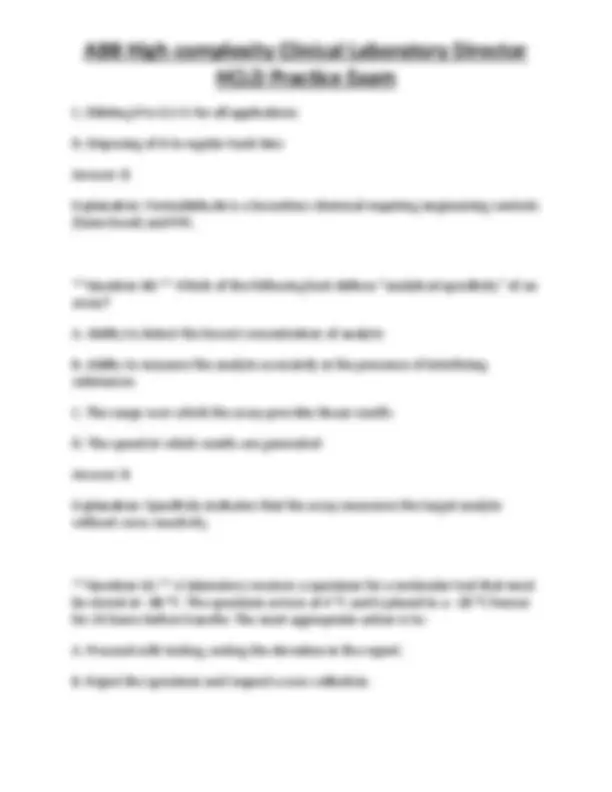 ABB High complexity Clinical Laboratory Director HCLD Practice Exam ...