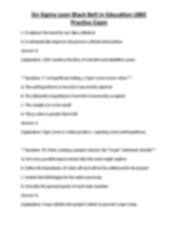 Six Sigma Lean Black Belt in Education LBBE Practice Exam | Exams ...