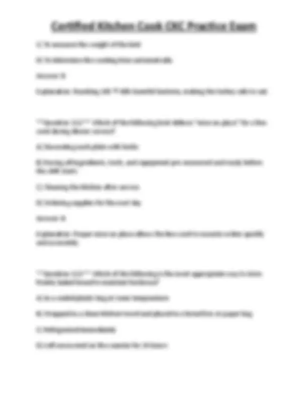 Certified Kitchen Cook CKC Practice Exam | Exams Technology | Docsity