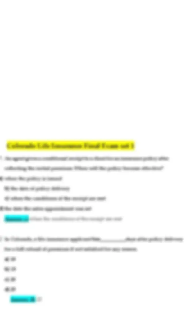 Colorado Life Insurance Final Exam Practice Sets (3 Versions) | Exams ...