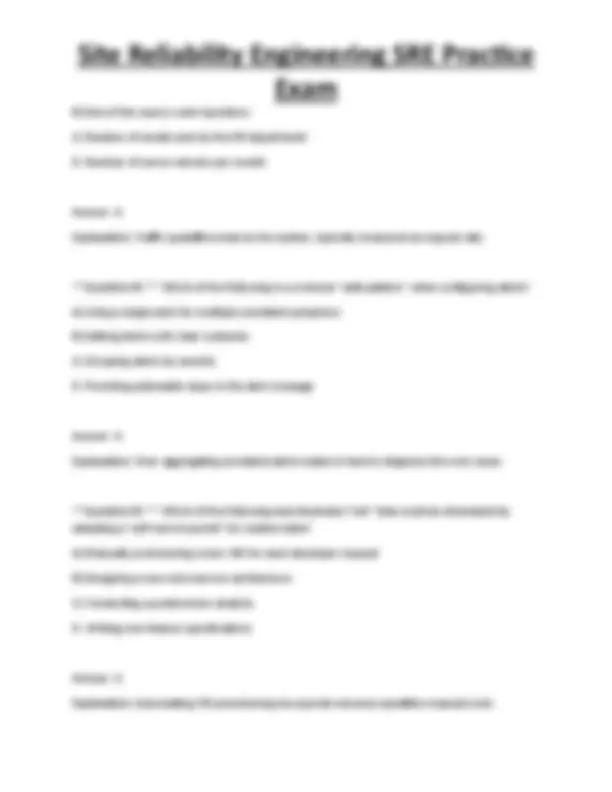 Reliability Exam Question Site Reliability Engineering SRE Practice Exam | Exams Technology | Docsity