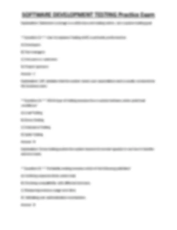SOFTWARE DEVELOPMENT TESTING Practice Exam | Exams Technology | Docsity