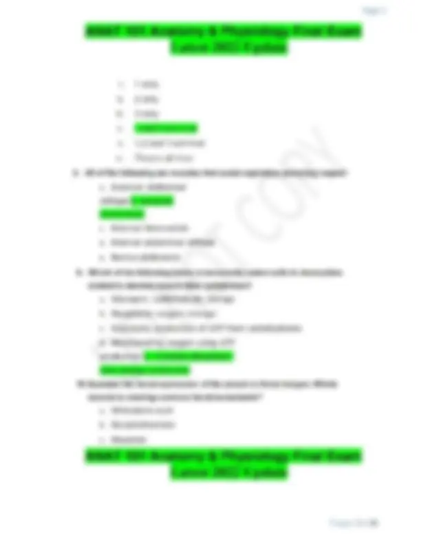 ANAT 101 Anatomy & Physiology Final Exam Latest 2026 Update | Exams ...