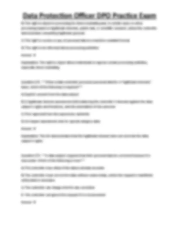 Data Protection Officer DPO Practice Exam | Exams Technology | Docsity