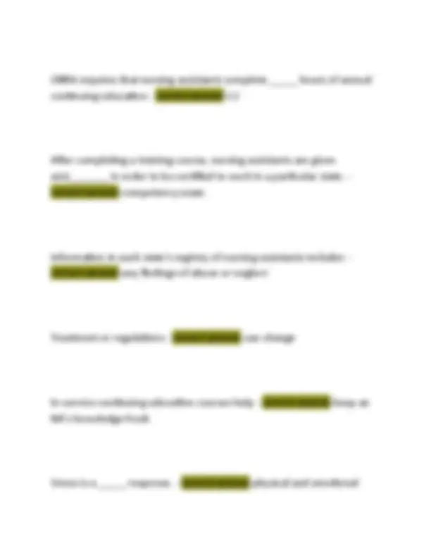 CHAPTER 10 WORKBOOK [HARTMANN NURSING ASSISTANT CARE THE BASICS (4TH ...