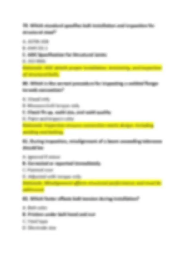 Structural Steel Inspector Exam Preparation Newest With Complete ...
