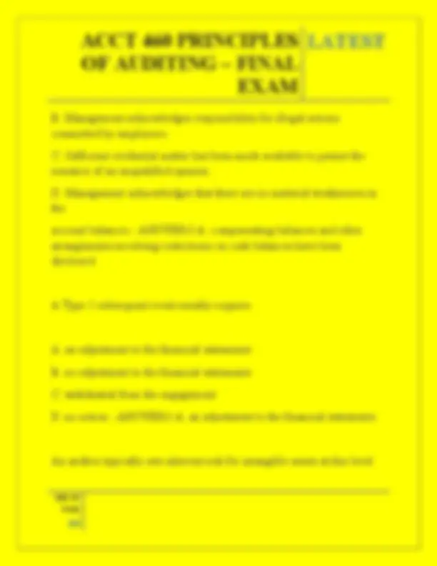 ACCT 460 PRINCIPLES OF AUDITING – FINAL EXAM QUESTIONS AND ANSWERS 2026 ...