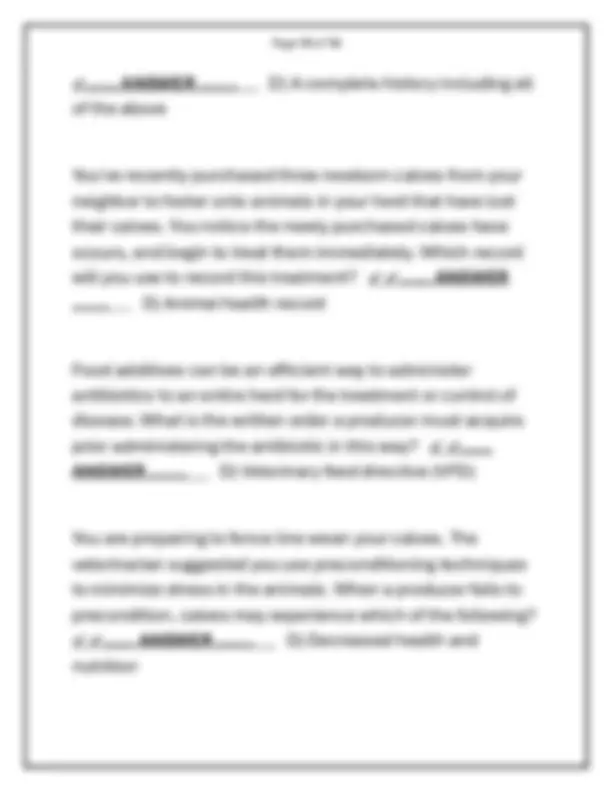 BQA (BEEF QUALITY ASSURANCE) CERTIFICATION FINAL EXAMS QUESTION AND ...