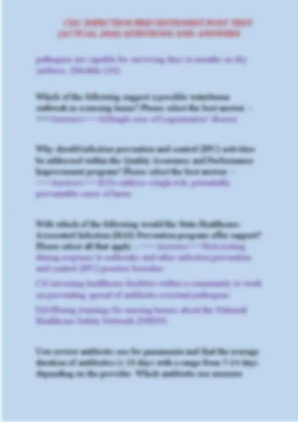 CDC Infection Preventionist Post Test Questions and Answers Study Guide ...