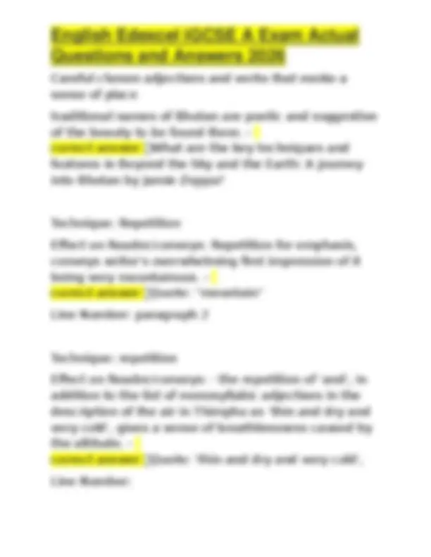 English Edexcel iGCSE A Exam Actual Questions and Answers 2026 | Exams ...