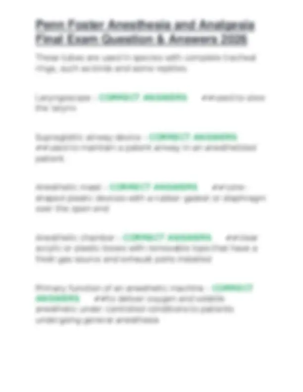 Penn Foster Anesthesia and Analgesia Final Exam Question &amp; Answers 2026 | Exams Nursing | Docsity
