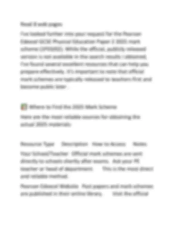 PEARSON EDEXCEL GCSE PHYSICAL EDUCATION PAPER 2 2025 MARK SCHEME (1PE0 ...