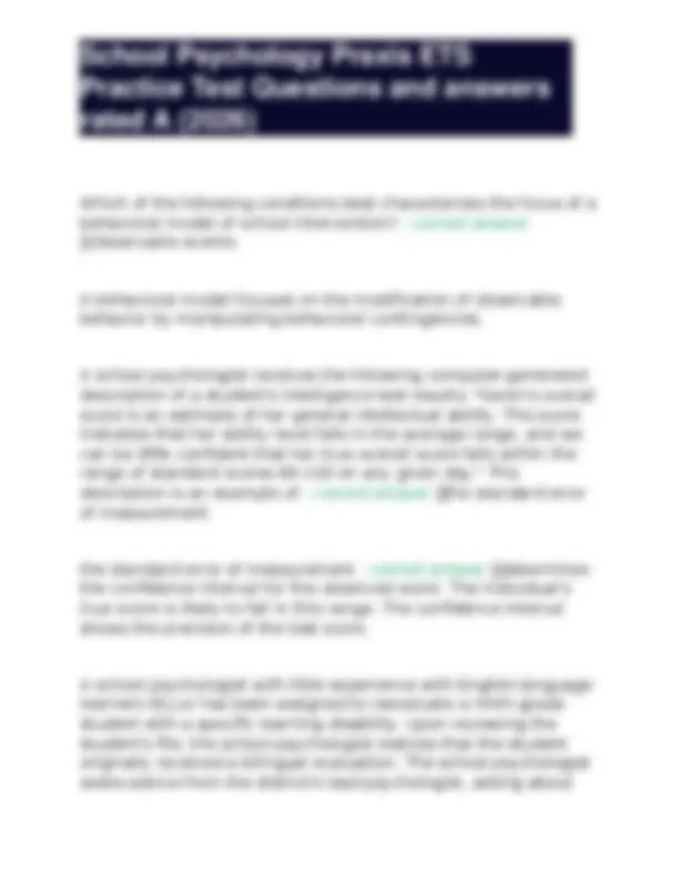 School Psychology Praxis ETS Practice Test Questions and answers rated A (2026) | Exams Nursing ...
