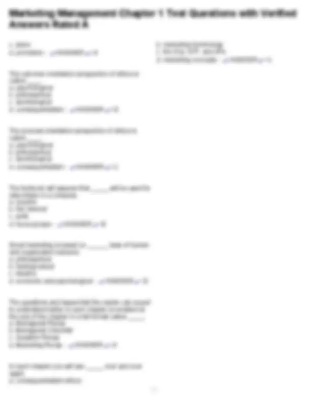 Marketing Management Chapter 1 Test Questions with Verified Answers ...