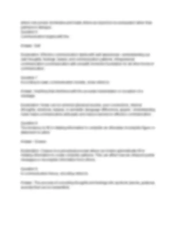 COMMUNICATIONS 101 Final Exam 2026-2027 | Exams Psychology | Docsity