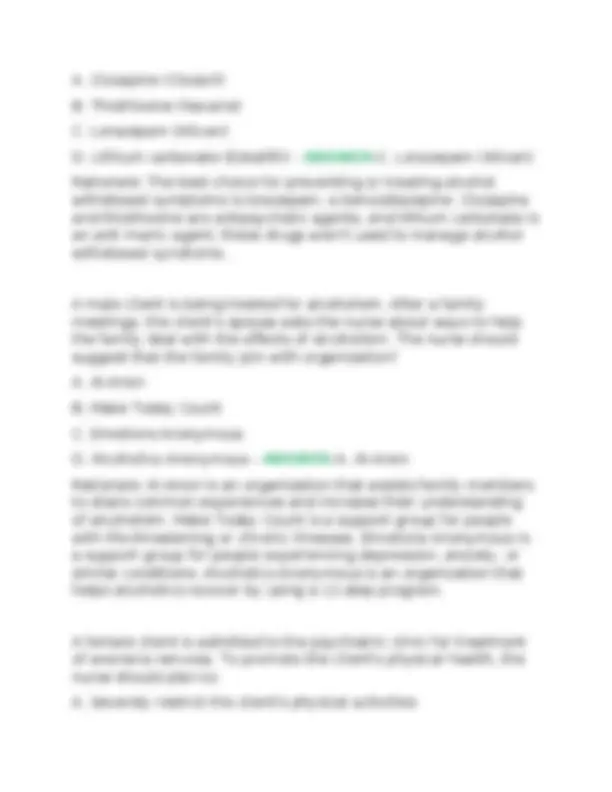Psychiatric Nursing Exam Questions and Answers, Exams of Nursing 2025/ ...