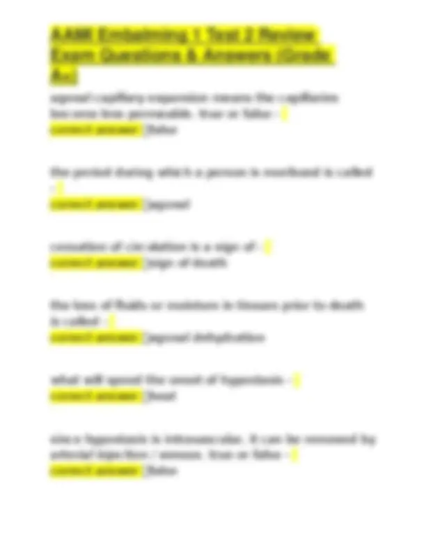 AAMI Embalming 1 Test 2 Review Exam Questions & Answers (Grade A+ ...