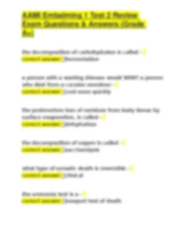 AAMI Embalming 1 Test 2 Review Exam Questions & Answers (Grade A+ ...