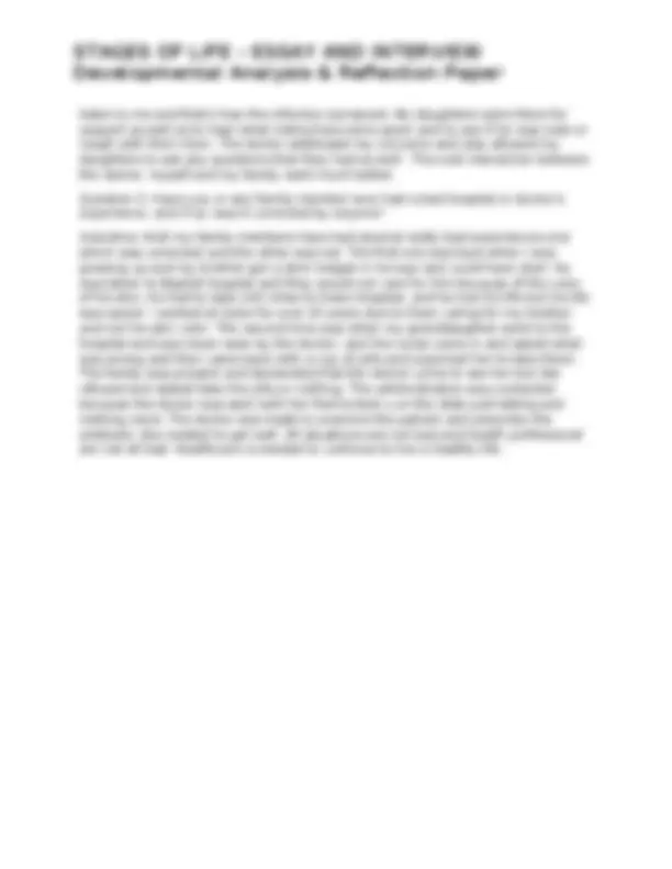 STAGES OF LIFE – ESSAY AND INTERVIEW Developmental Analysis ...