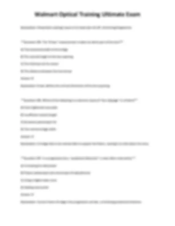 Walmart Optical Training Ultimate Exam | Exams Technology | Docsity