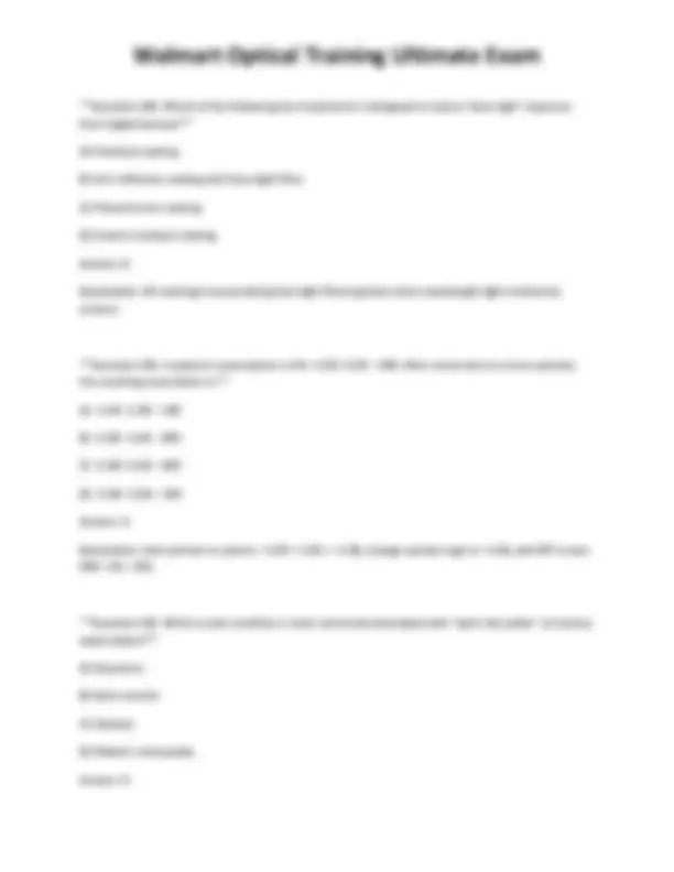 Walmart Optical Training Ultimate Exam | Exams Technology | Docsity