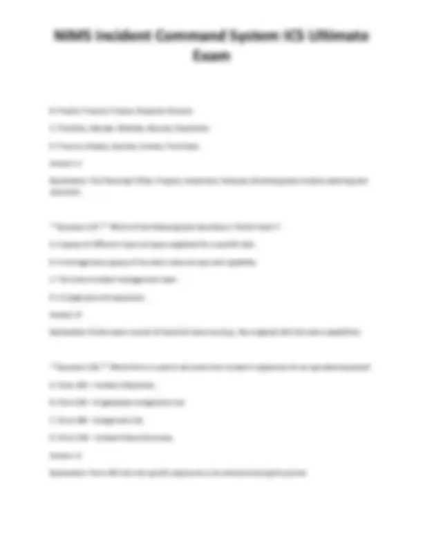Ics 308 NIMS Incident Command System ICS Ultimate Exam | Exams Technology | Docsity