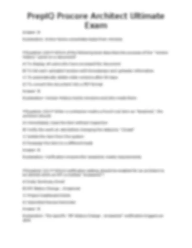 PrepIQ Procore Architect Ultimate Exam | Exams Technology | Docsity