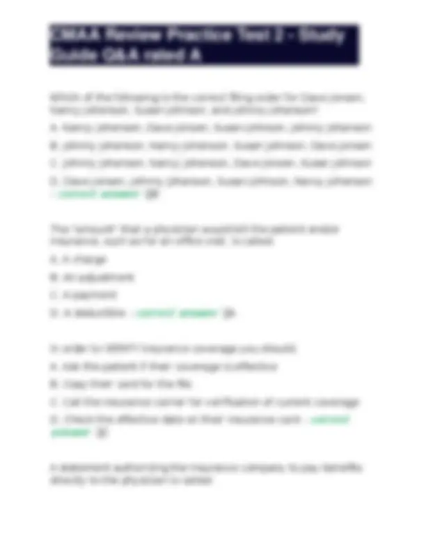 CMAA Review Practice Test 2 - Study Guide Q&A rated A | Exams Medicine ...