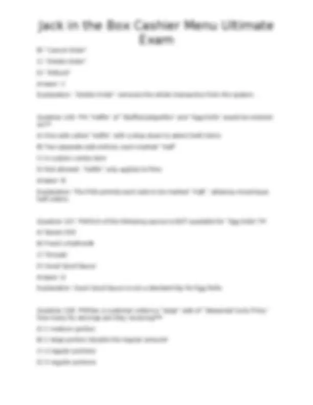 Jack in the Box Cashier Menu Ultimate Exam | Exams Technology | Docsity