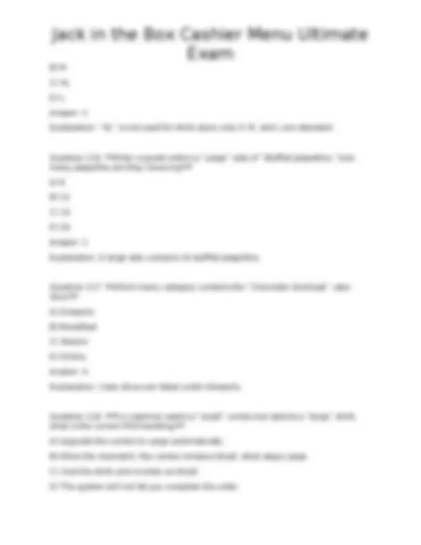Jack in the Box Cashier Menu Ultimate Exam | Exams Technology | Docsity