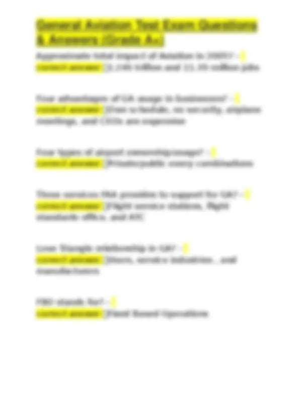 General Aviation Test Exam Questions & Answers (Grade A+) | Exams ...
